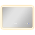 HOMCOM Espelho de Casa de Banho com Luz LED 70x50 cm Bluetooth 3 Cores de Luz Relógio Digital Função Antiembaciamento Função de Memória Prata
