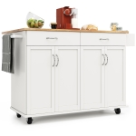 Îlot de cuisine moderne avec plan de travail rabattable, espace de rangement multifonctionnel et roulettes, 106×50×90,5 cm, Blanc