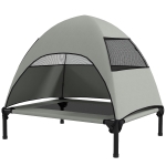 PawHut Leżanka dla Psa na Zewnątrz z Daszkiem, Podwyższone Łóżko dla Psów Średniej Wielkości, 76 x 61 x 71cm, Jasnoszary