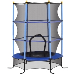 HOMCOM Trampoline Enfant Ø 1,63 × 1,9H m Filet de sécurité Porte zipée Couvre-Ressorts 6 poteaux rembourrés Inclus Bleu