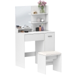 HOMCOM Masă de Toaletă cu Oglindă și Taburet, 80x40x132 cm, Alb