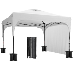 Outsunny Cenador de Jardín 3x3 m con Altura Ajustable 1 Pared Lateral Impermeable 4 Bolsas de Arena y Bolsa de Transporte Blanco