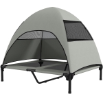 PawHut Buiten Hondenligbed met Dak, Verhoogd Hondenbed voor Grote Honden, 91 x 76 x 90 cm, Lichtgrijs