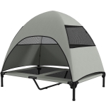 PawHut Buiten Hondenligbed met Dak, Verhoogd Hondenbed voor grote honden, 106 x 76 x 99 cm, Lichtgrijs