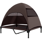 PawHut Outdoor Hondenligbed met Dak, Verhoogd Hondenbed voor Grote Honden, 91 x 76 x 90 cm, Koffie