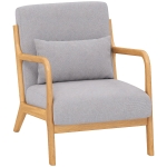 HOMCOM Poltrona Sala de Estar Nórdica Acolchoada com Apoio para os Braços e Estrutura de Madeira de Borracha 61x78x76 cm Cinza