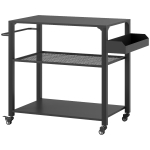 Outsunny Carrinho de Apoio para Barbecue de 3 Níveis com 4 Rodas Prateleiras Mesa de Apoio para Forno de Pizza 105x50x79 cm Preto