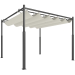 Outsunny Pergola de jardin exterieur 3 x 3 m avec toit rétractable et fixation magnétique, abri soleil UPF30+, crème