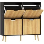 HOMCOM Meuble à chaussures 4 abattants 16 paires avec étagère réglable pieds en bois de pin 95 x 26 x 95 cm naturel