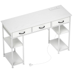 HOMCOM 120cm Computer Desk with Power Outlets, Office Desk Study Table with 3 Fabric Drawers and 4 Storage Shelves, White
