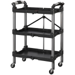 HOMCOM Werkzeug-Trolley, klappbarer 3-stufiger Werkzeugwagen, Kunststoff, Stahl, Schwarz