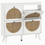 HOMCOM Meuble à chaussures 4 abattants 20 paires étagère réglable style bohème pieds en bois massif 105 x 24 x 97,5 cm blanc