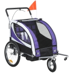 HOMCOM Baby Bike Trailer with 5 Point Harness, Steel Frame, Reflectors, Safety Flag, Hitch Coupler, Purple