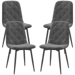 HOMCOM Lot de 4 chaises de salle à manger rembourrées avec dossier haut, pieds en acier et tissu effet velours, gris