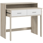 HOMCOM Mesa Consola Escritorio Extensible de 2 Niveles con Rieles Deslizantes 2 Cajones y 2 Ruedas 95x35x87 cm Roble