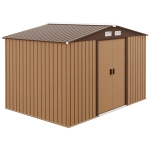 Outsunny Abrigo de Jardim Exterior 4,83m² 277x195x192cm Abrigo e Jardim Metálico para Armazenamento de Ferramentas com Base Incluída e 4 Janelas Marrom