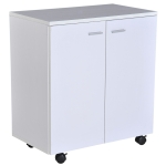 HOMCOM Aparador con Ruedas, Aparador de Salón con 2 Puertas y Estantes, para Sala de Estar, Dormitorio, Oficina, 60x35x65 cm, Blanco