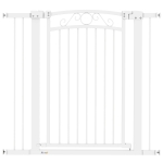 PawHut Puerta para Perros con Ancho Ajustable 76-104 cm Barrera de Seguridad con 2 Extensiones y Doble Bloqueo Blanco