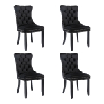 Set of 4 Velvet Upholstered Dining Chairs with Button Tufted Backrest, Solid Wood Legs, Foot Pads, Wingback Design, 50L x 64W x 96H cm, Black