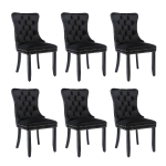 Set of 6 Velvet Dining Chairs with Button Tufted Backrest, Foot Pads, Solid Rubber Wood Legs, Wingback Design, 50L x 64W x 96H cm, Black