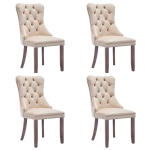 Set of 4 Velvet Upholstered Dining Chairs with Button Tufted Back, Brushed Wood Legs, Foot Pads, Wingback Design, 50L x 64W x 96H cm, Beige