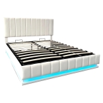 5ft Upholstered King Bed with Hydraulic Storage, RGB LED Lighting, Bed Frame with Adjustable Headboard, 203L x 157W x 111H cm, Cream White