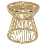 Outsunny Round End Table, Rattan Side Table, Hollow Drum Design Coffee Table w/ Glass Tabletop for Patio, Garden, Balcony Natural