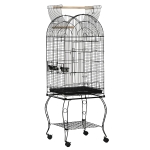 PawHut Jaula para Pájaros con Soporte y Ruedas Jaula de Acero con Bandeja Extraíble y 2 Comederos 51x51x153 cm Negro