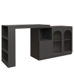 360° Rotating Bar Table with Multifunctional Storage, Metal Handles, Modern Dining Bar Cabinet with Glass Doors, 120L x 120W x 97H cm, Black