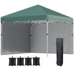 Outsunny 3 x 3 (M) Pop Up Gazebo, UPF 30+ with 2 Sidewalls, Leg Weight Bags and Wheeled Bag, Height Adjustable Party Tent Event Shelter for Garden, Patio, Green