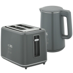 HOMCOM Digital Stainless Steel Kettle and Toaster Set, 1.5L 3000W Fast Boil Kettle, 2 Slice Toaster with 7 Level Browning Controls, Defrost, Reheat, Keep Warm, Crumb Tray and LED Touch Display, Grey