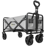 Outsunny Folding Pull Along Cart Cargo Wagon Trolley with Telescopic Handle - Dark Grey