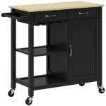 HOMCOM Carrello Cucina Classico con Cassetti, Ruote e Armadietto 2 Ante Salvaspazio 89x40x84cm, Nero