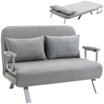 HOMCOM Canapé-lit 2 places, fauteuil convertible avec dossier réglable en 5 positions, chaise longue avec 2 coussins inclus, canapé en revêtement aspect suède déhoussable, 111x80x78cm, gris clair