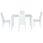 HOMCOM Ensemble table à manger et chaises pour 4 personnes, plateau rectangulaire en verre, pour cuisine salon maison, blanc