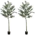 HOMCOM Set of Two Silk Leaf Artificial Olive Trees