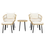 5-teiliges Garten-Lounge-Set, mit 1 Esstisch, 2 Stühlen, 2 Hockern, Weiß+Naturfarbe