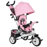 HOMCOM Triciclo para Bebés de +12 Meses con Mango de Empuje Telescópico y Desmontable Bolso para Mamá y Portabotellas Rosa