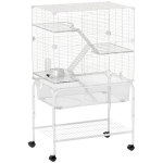 PawHut Gaiola para Pequenos Animais de 4 Níveis com Bandeja Inferior Rodas Rampas Comedouro e Bebedouro 73x47x123 cm Branco