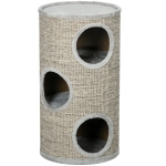 PawHut Barril para Arranhar Gatos de 3 níveis Torre para Arranhar Gatos com 3 Entradas e Tampa em Sisal Ø38x70cm Cinzento Claro