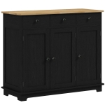 HOMCOM Sideboard with Rubberwood Top and Adjustable Shelves for Dining Room, Kitchen - Black Wood-Effect