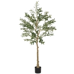 HOMCOM Plantă Artificială de Măslin Înaltă 150 cm, Arbore Fals cu 720 de Frunze și 32 de Măsline, Vas Inclus