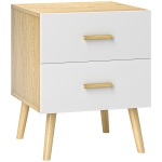 HOMCOM Noptieră cu 2 Sertare din Lemn în Stil Scandinav, 40x40x50 cm, Stejar