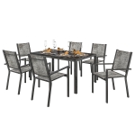 Outsunny Set Masă de Grădină cu Scaune, 7 Piese, Set de Prânz cu Masă cu Blat din Lemn Compozit cu Șipci și 6 Scaune de Exterior Stivuibile, Mobilier din Oțel cu Texteline, Gri și Negru
