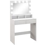 HOMCOM Masă de Machiaj cu Oglindă și 10 Lumini LED Reglabile, 2 Sertare și 3 Compartimente, 80x40x135 cm, Alb