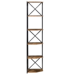 HOMCOM Eckschrank Wandregal, Industriestil Holz und Metallregal mit 5 Regalen, 39x39x175cm, Rustikales Braun