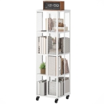 HOMCOM Moderne 4-Ebenen Metallregal mit Drahtgitter und Rollen, 35x35x129 cm, Weiß