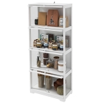 HOMCOM Vitrine für Sammler Buffet Wohnzimmer Aufbewahrungsmöbel mit 4 Ebenen und abklappbaren Türen, 59 x 30 x 139 cm, weiß