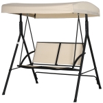 Outsunny Gartenschaukelstuhl für 2 Personen mit verstellbarem Sonnendach, 140x118x162cm Beige