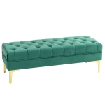 HOMCOM Banc banquette capitonnée bout de lit style classique chic dim. 118L x 45l x 42H cm piètement métal doré velours vert